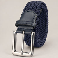 Braided Stretch Belt, Pin Buckle – Men – Navy – front