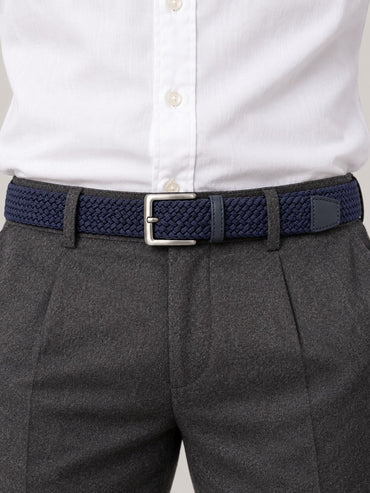 Braided Stretch Belt, Pin Buckle – Men – Navy – worn