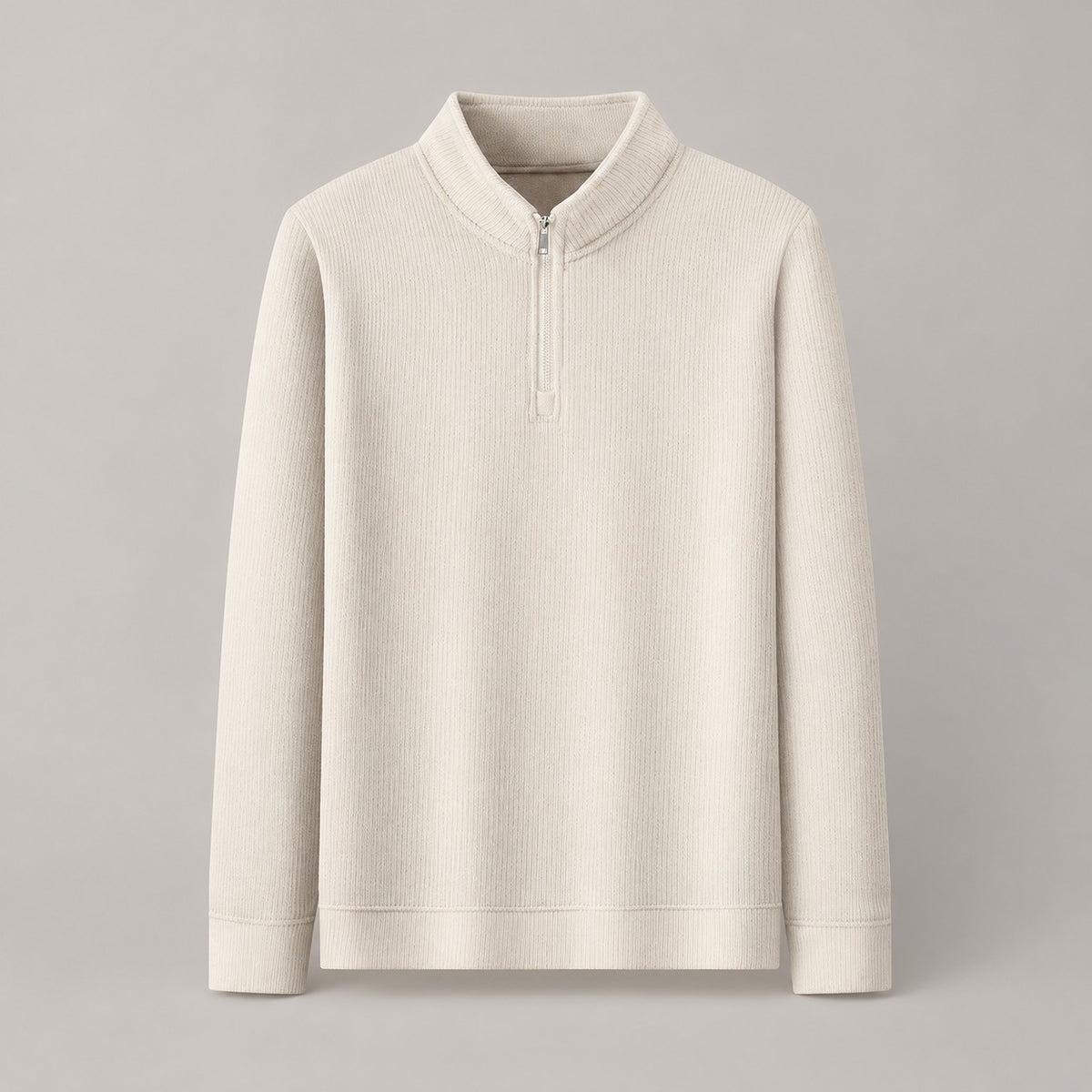 Brushed Knit Half-Zip Sweater, Stand Collar – Men – Cream – front