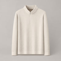 Brushed Knit Half-Zip Sweater, Stand Collar – Men – Cream – front