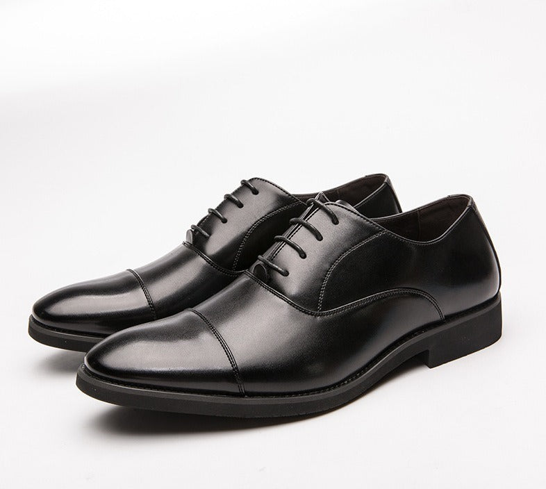 Cap-Toe Oxford Shoes, Leather-Look – Men – Black – pair