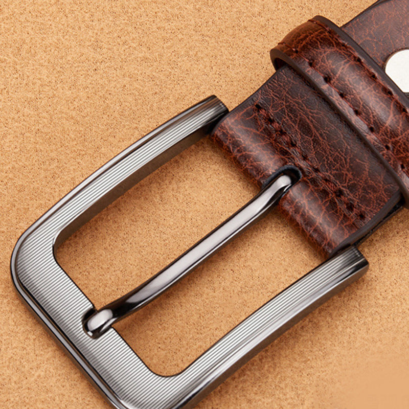 Grained Leather-Look Dress Belt – Men – Brown – buckle detail