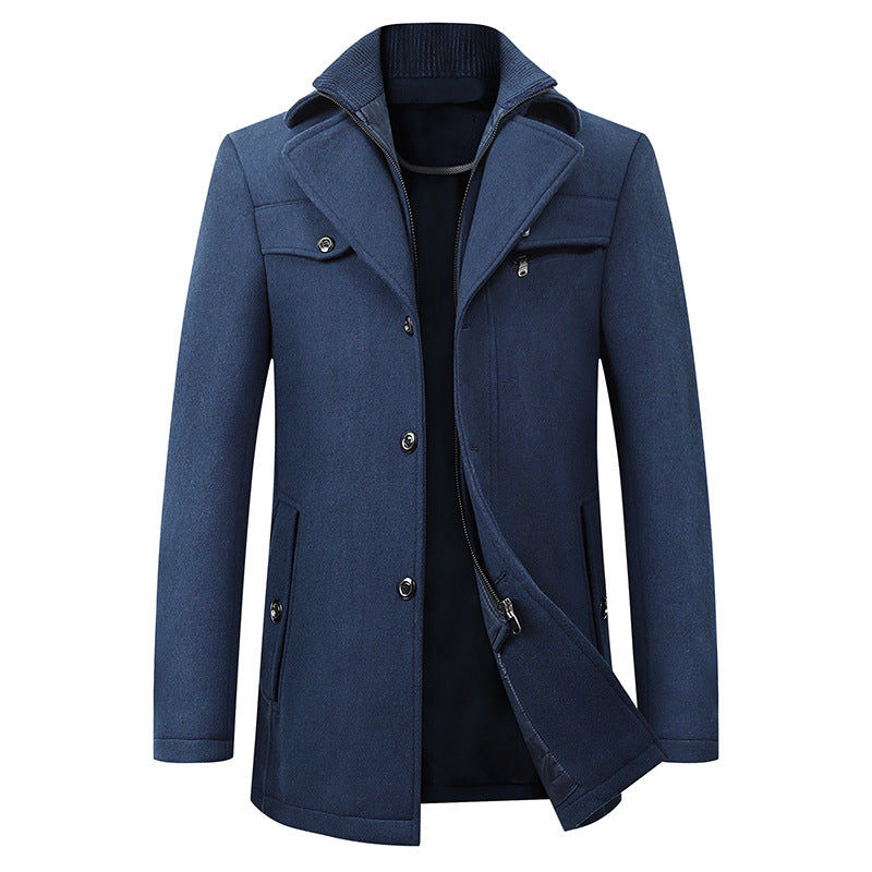 Wool-Blend Double-Collar Coat – Men – Navy – front
