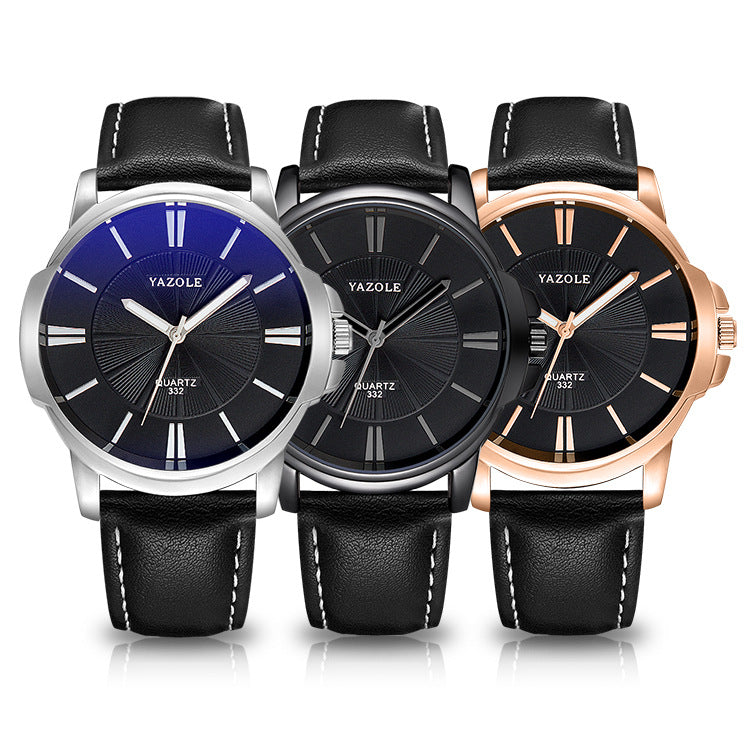 Minimalist Dress Watch, Leather Strap – Men – Silver · Black Dial · Black Strap – three cases