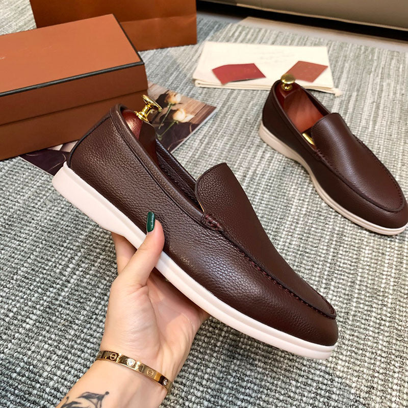Pebbled Leather-Look Loafers – Men – Chocolate – pair