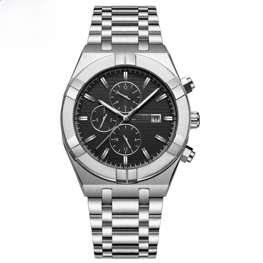 Automatic Mechanical Steel Watch, Sub-Dials – Men – Silver · Black Dial – front