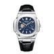 Silver · Blue Dial · Black Leather