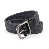 Woven Stretch Belt with Leather-Look Tab – Men – Grey · Black Tab – front