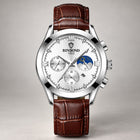 Silver · White Dial · Brown Leather