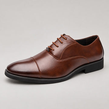 Cap-Toe Oxford Shoes, Leather-Look – Men – Brown – side