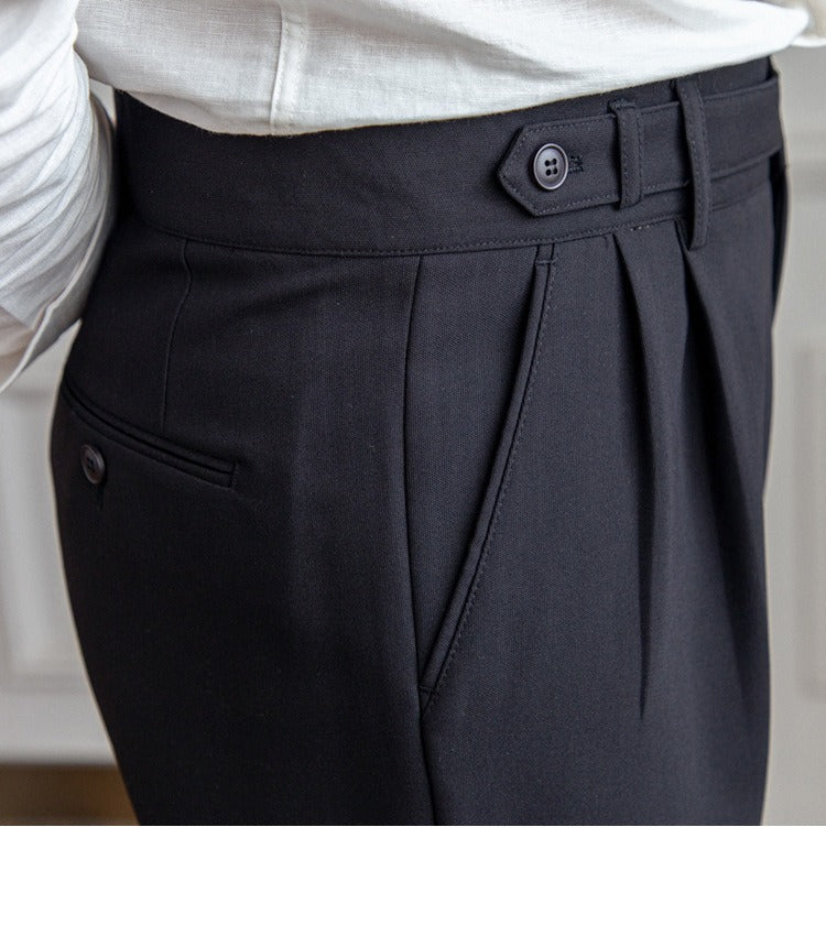 High-Waist Cropped Pleated Trousers, Button Tab – Men – Navy – button tab and pocket