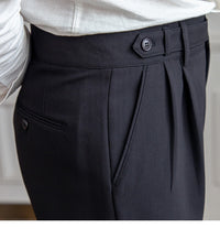 High-Waist Cropped Pleated Trousers, Button Tab – Men – Navy – button tab and pocket