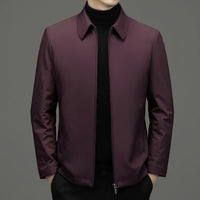 Duck Down Zip Jacket, Point Collar – Men – Burgundy – worn, front