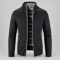Check-Lined Marled Knit Zip Cardigan – Men – Black – front
