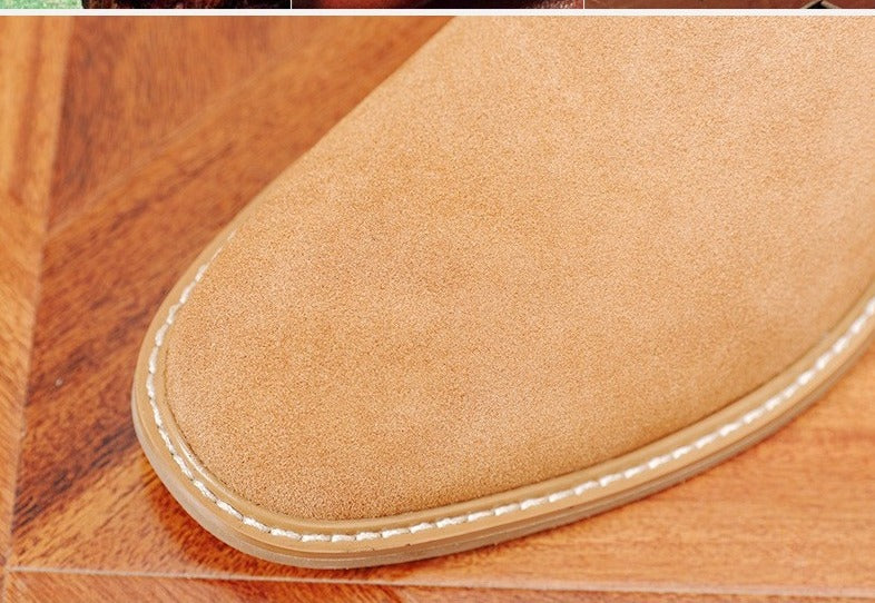 Suede Chelsea Boots, Cowhide – Men – Camel – toe stitching detail