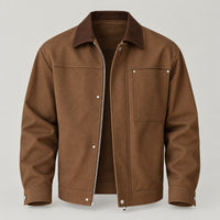 Chore Jacket with Contrast Collar – Men – Brown – front