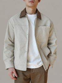 Chore Jacket with Contrast Collar – Men – Stone – front