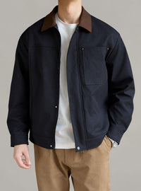 Chore Jacket with Contrast Collar – Men – Navy – front