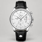 Silver · White Dial · Black Leather
