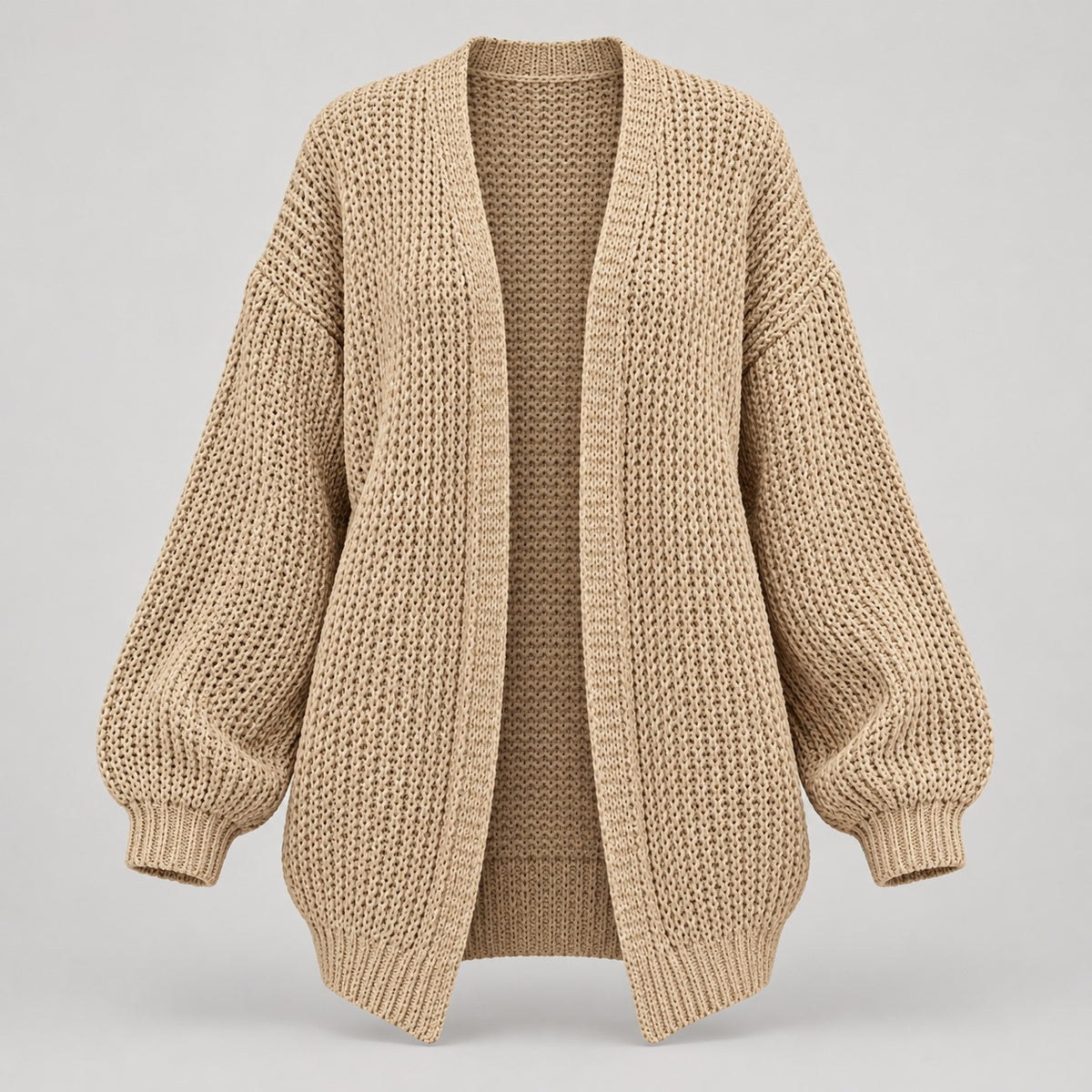 Chunky Knit Open Cardigan with Balloon Sleeves – Women – studio
