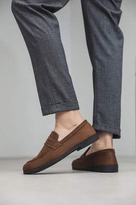 Suede-Look Penny Loafers – Men – Brown – worn