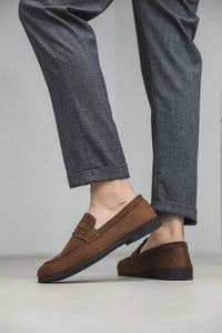Suede-Look Penny Loafers – Men – Brown – worn
