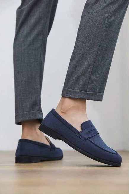 Suede-Look Penny Loafers – Men – Navy – worn