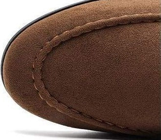 Suede-Look Penny Loafers – Men – Brown – toe stitching detail