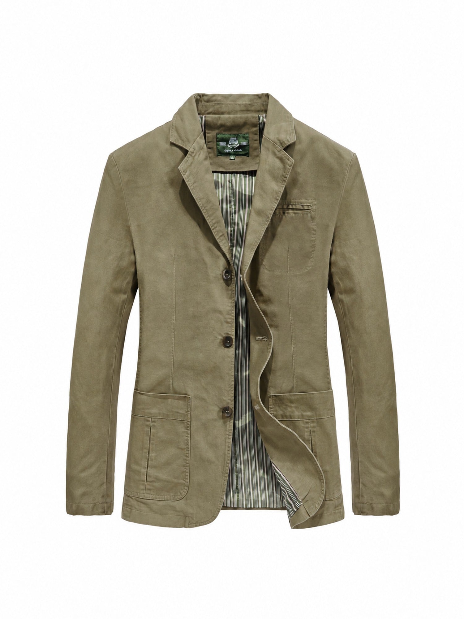 100% Cotton Washed Blazer, Patch Pockets – Men – Stone – front