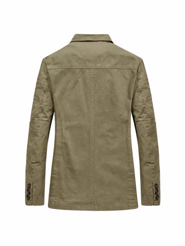 100% Cotton Washed Blazer, Patch Pockets – Men – Stone – back