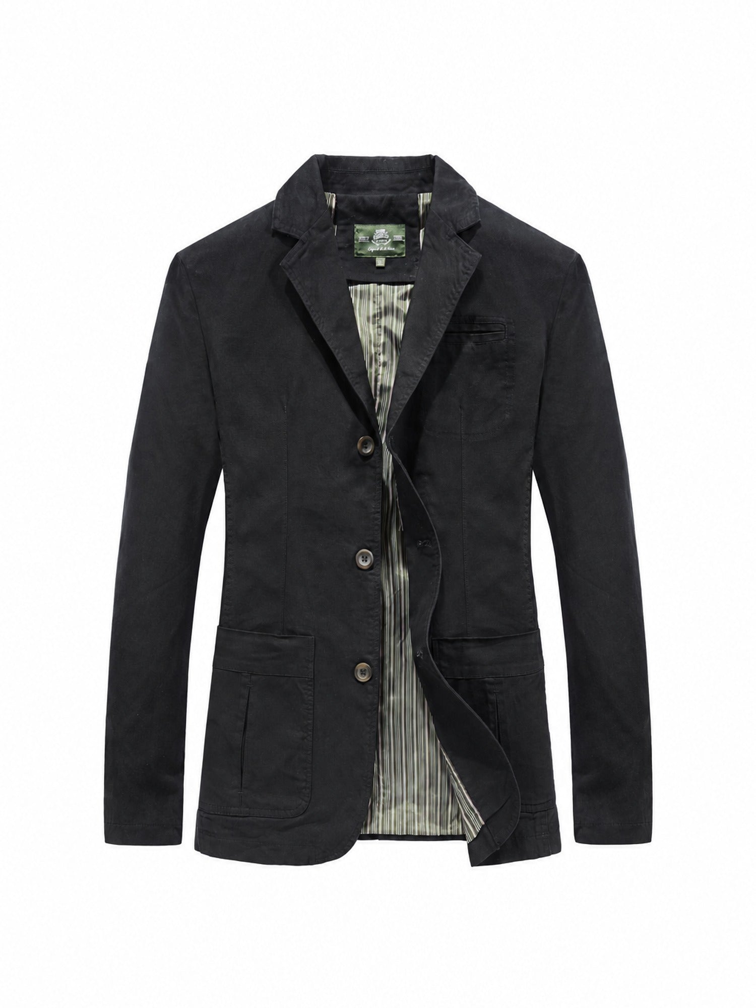 100% Cotton Washed Blazer, Patch Pockets – Men – Black – front