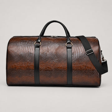 Croc-Embossed Leather-Look Holdall – Men – Chocolate – front