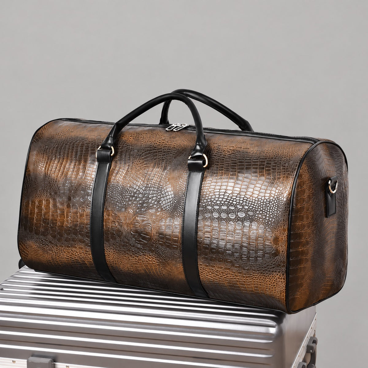 Croc-Embossed Leather-Look Holdall – Men – Tan – lifestyle