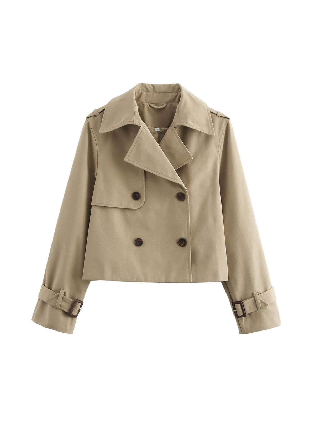 100% Polyester Cropped Trench Jacket – Women – Beige – front
