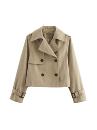 100% Polyester Cropped Trench Jacket – Women – Beige – front
