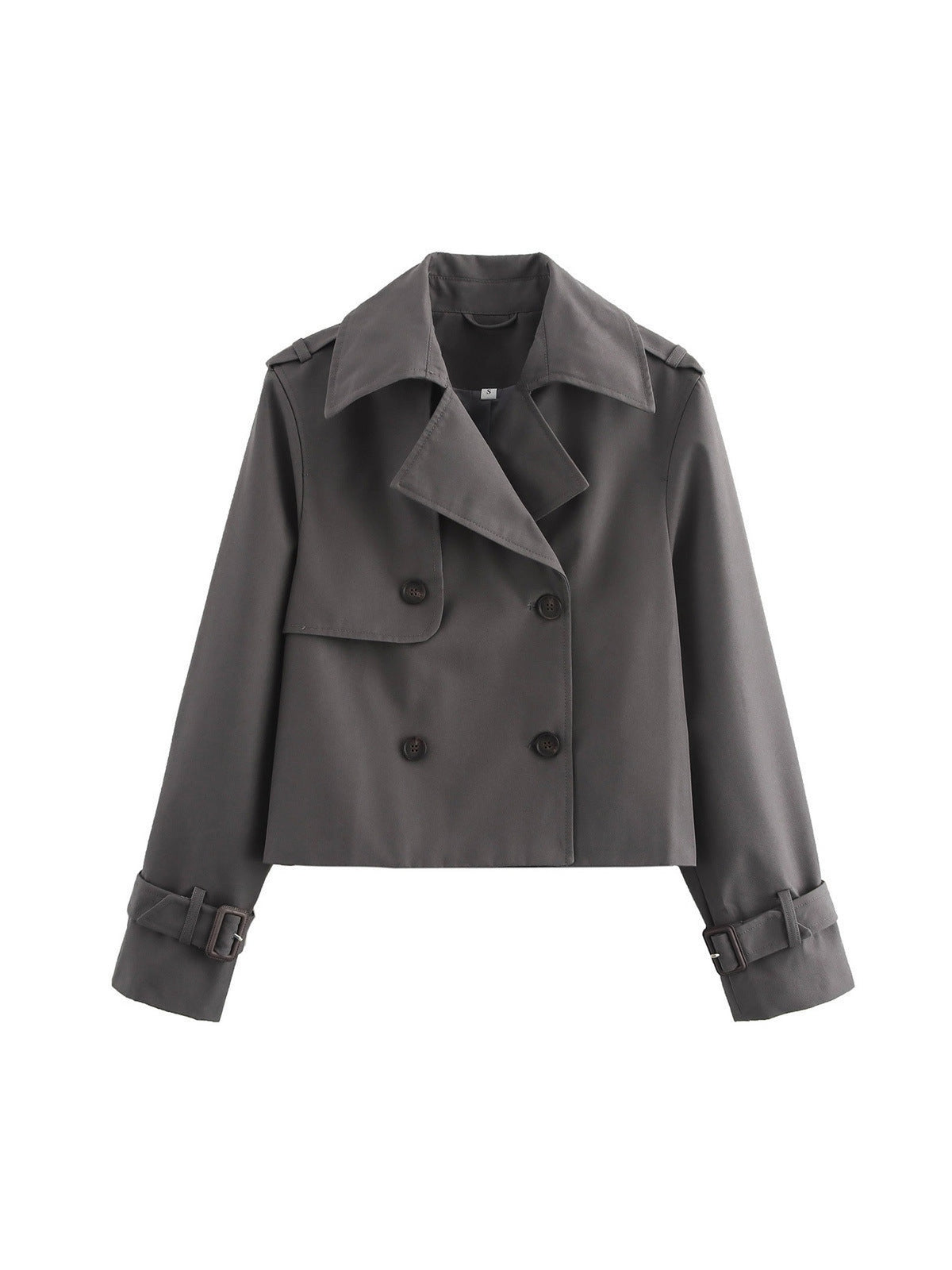100% Polyester Cropped Trench Jacket – Women – Charcoal – front