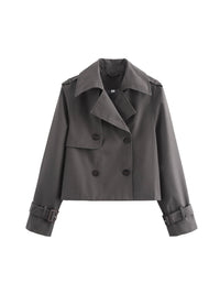100% Polyester Cropped Trench Jacket – Women – Charcoal – front