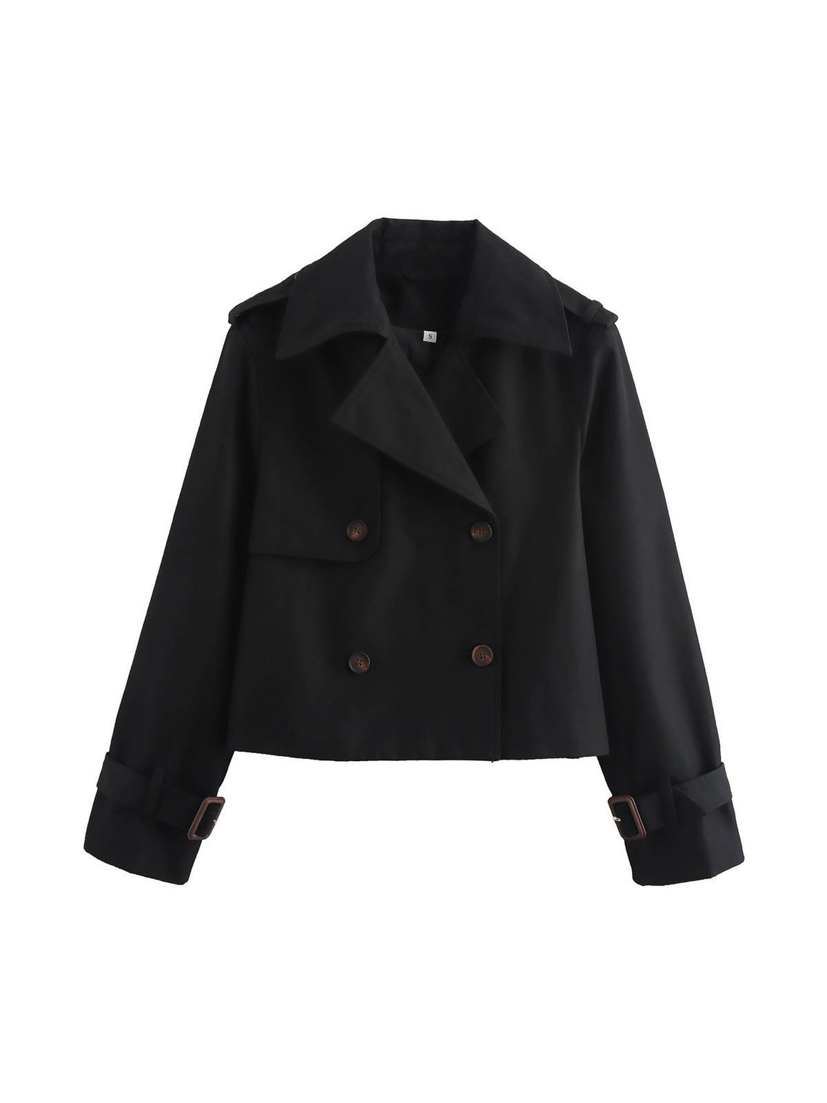 100% Polyester Cropped Trench Jacket – Women – Black – front
