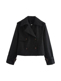 100% Polyester Cropped Trench Jacket – Women – Black – front