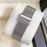 Roman Numeral Quartz Watch, Mesh or Leather – Men – Silver · White Dial · Steel Mesh – mesh clasp