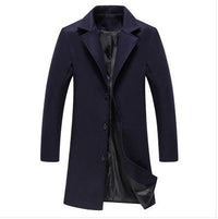 Long Single-Breasted Overcoat – Men – Navy – front