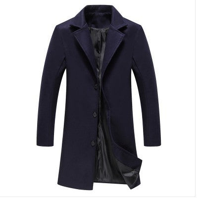 Long Single-Breasted Overcoat – Men – Navy – front