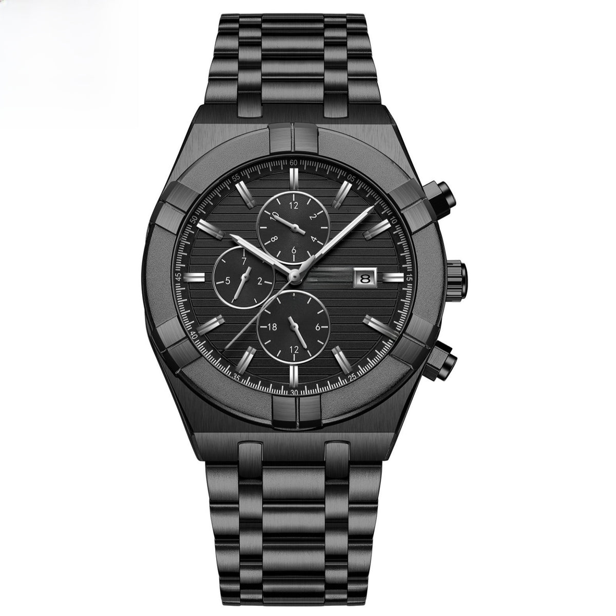 Automatic Mechanical Steel Watch, Sub-Dials – Men – Black · Black Dial – front