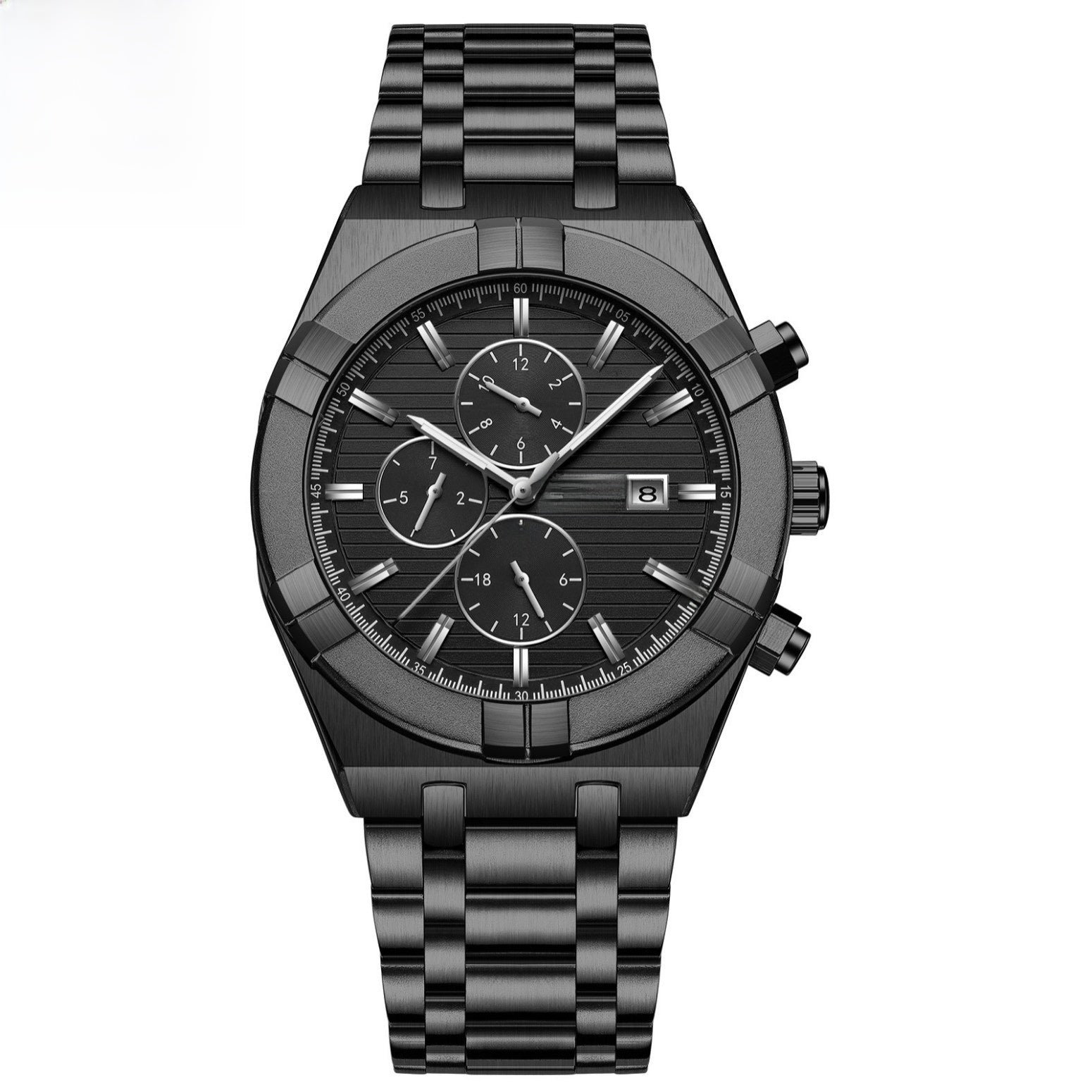Automatic Mechanical Steel Watch, Sub-Dials – Men – Black · Black Dial – front