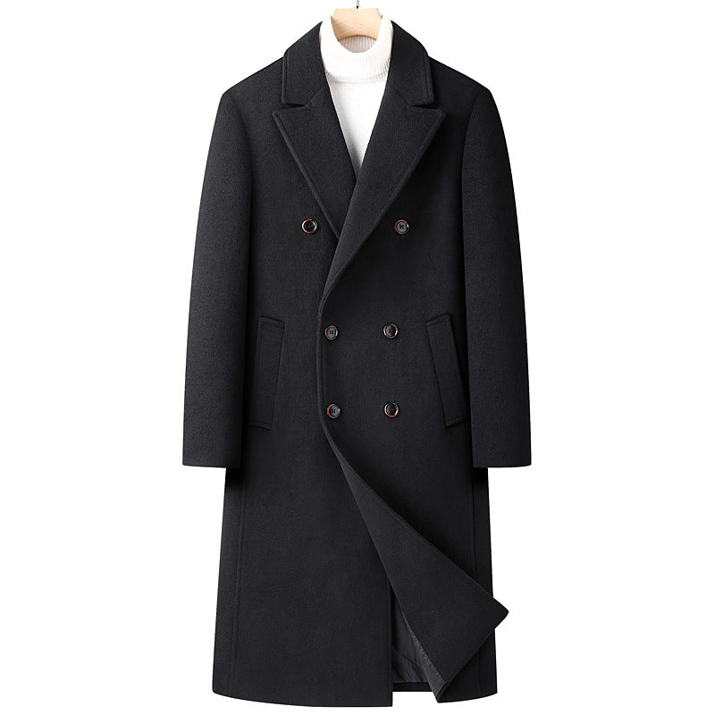 30–50% Wool Double-Breasted Overcoat – Men – Black – front