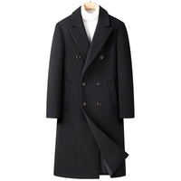 30–50% Wool Double-Breasted Overcoat – Men – Black – front