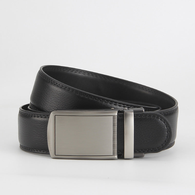 Leather Ratchet Belt, Slim Buckle – Men – Black · Silver Plate Buckle – front
