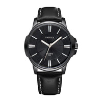 Minimalist Dress Watch, Leather Strap – Men – Black · Black Dial · Black Strap – front