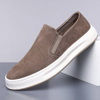 Suede-Look Slip-On Shoes, Cup Sole – Men – Stone – side
