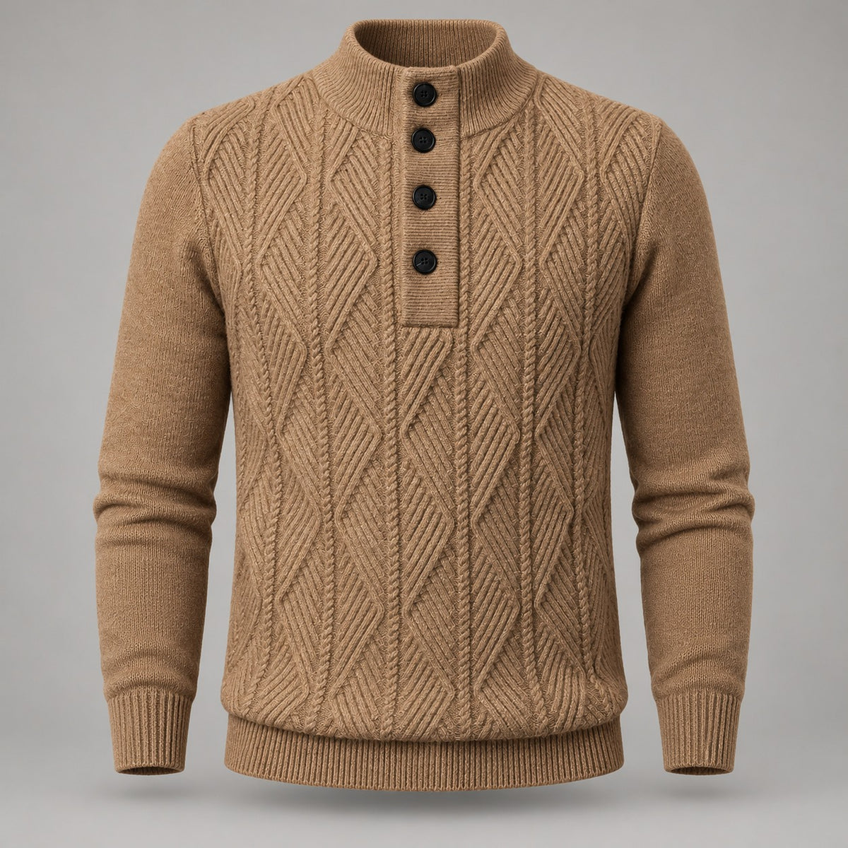 Diamond-Knit Button Stand-Collar Sweater – Men – studio